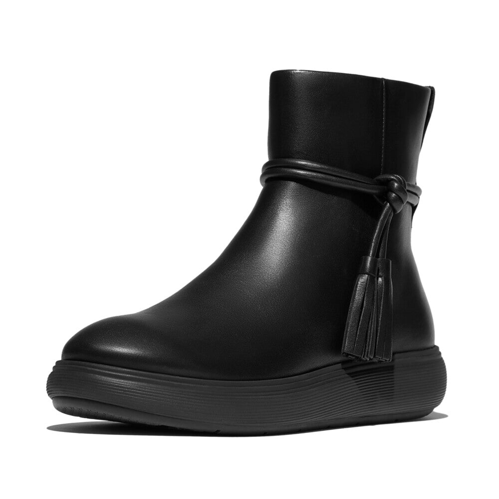FitFlop iQ-COMFF Tassel Leather Short Boots - All Black (E3A