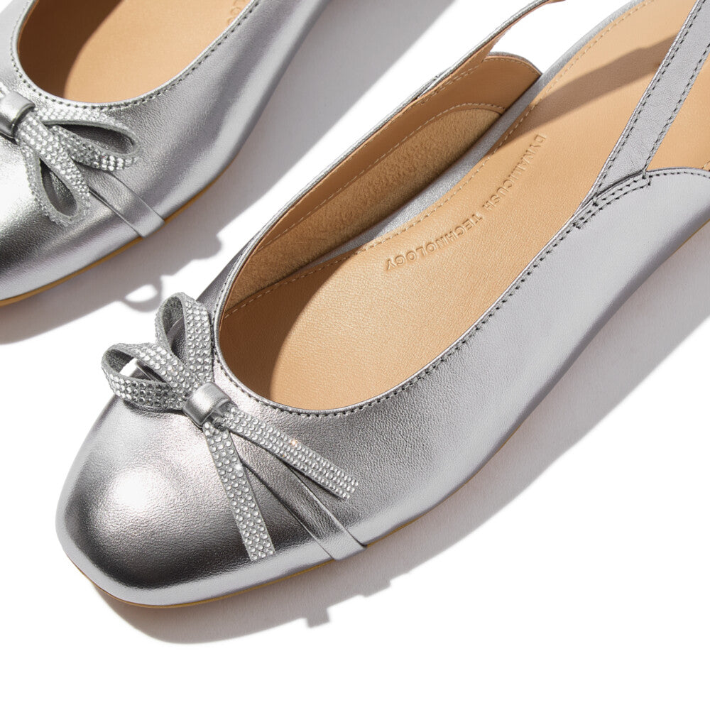 FitFlop Delicato Pearls-And-Crystal Leather Slingbacks Ballet Flats - Silver
