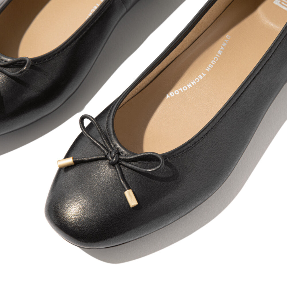 Fitflop Women Delicato Bow Soft Leather Ballet Flats |HX8-001| Black