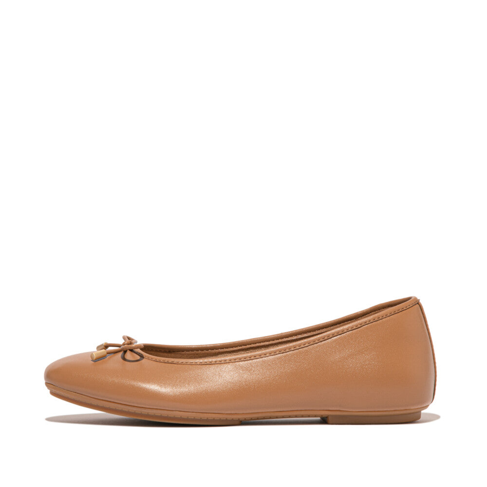 FitFlop DELICATO Bow Soft Leather Ballet Flats - Desert Tan