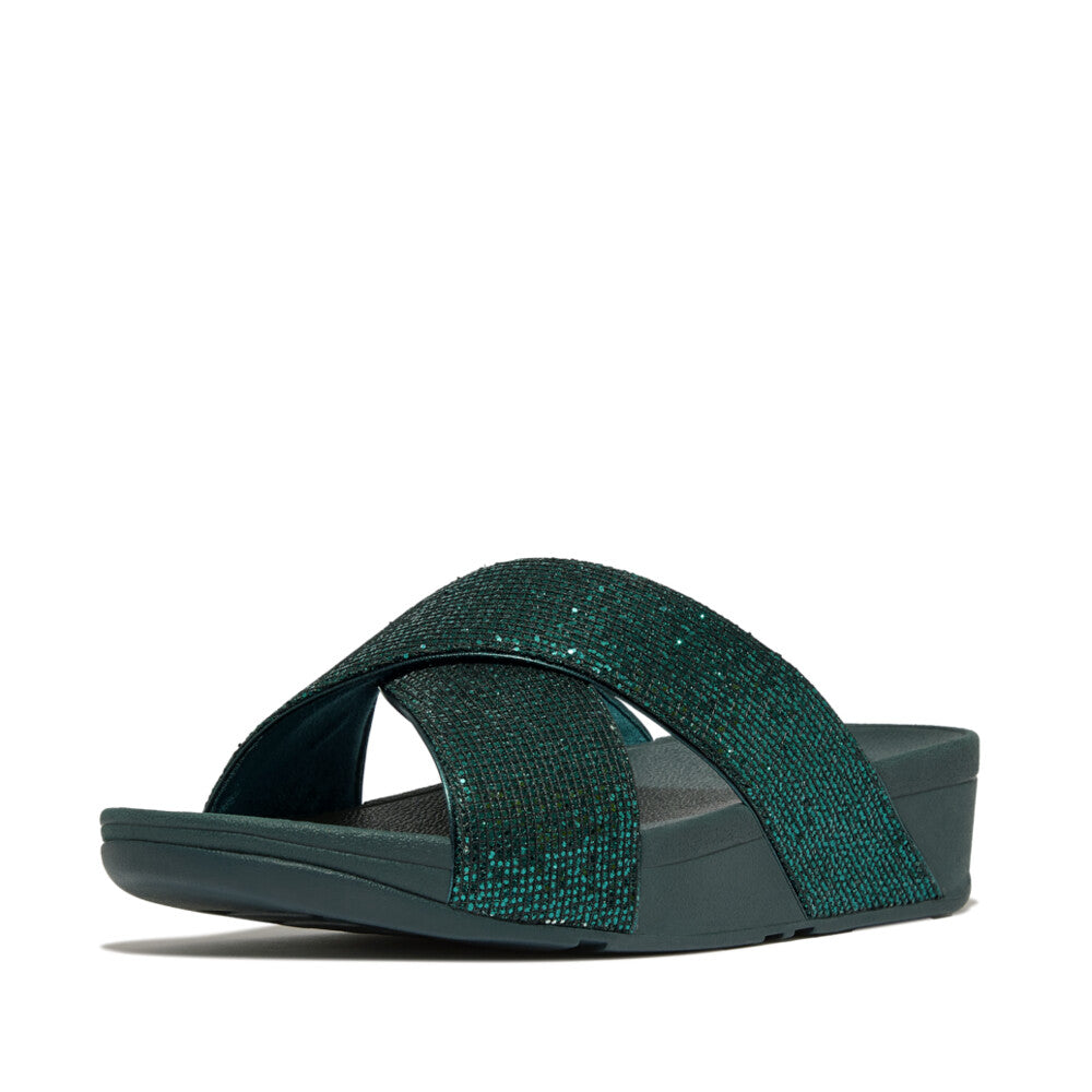 FitFlop LULU Glitterball Cross Slides - Metallic Deep Teal (IG1-B91)|  FitFlop Singapore