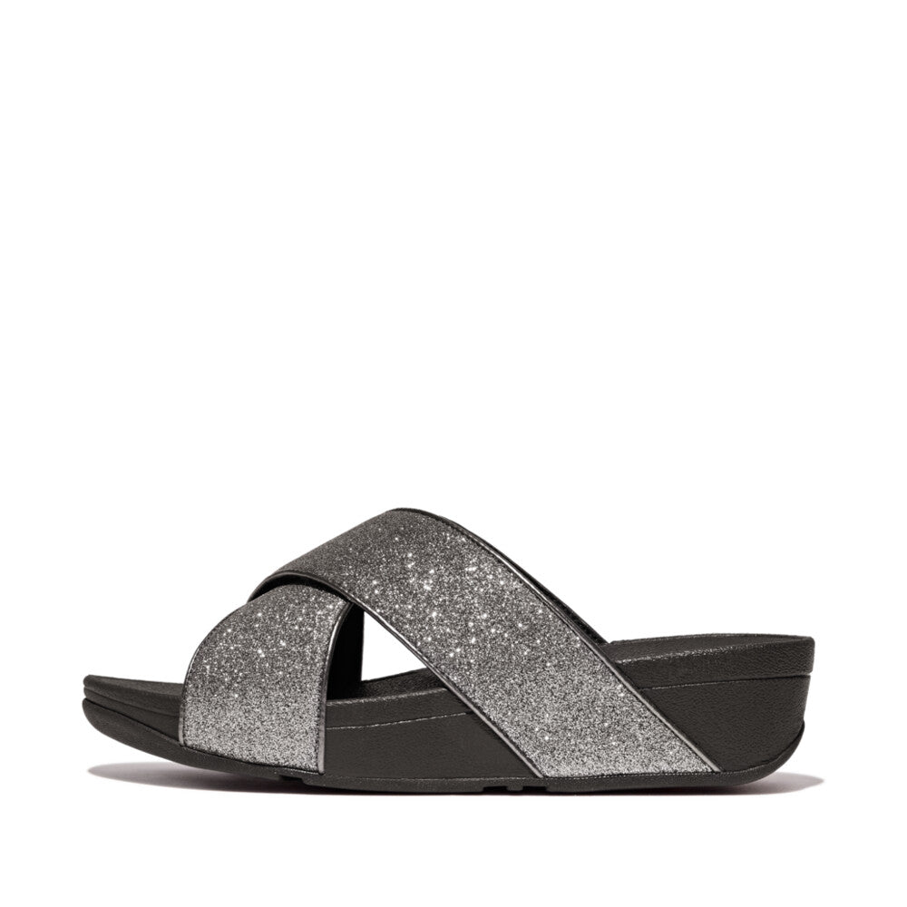 FitFlop LULU Glitterdust Cross Slides - Pewter(IK6-054