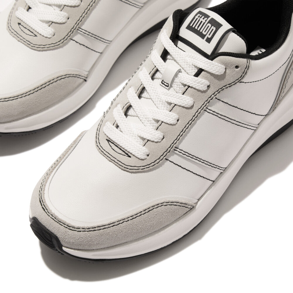 FitFlop F-MODE Contrast-Stitch Leather Flatform Sneakers - Urban White/Black (IM7-328) | FitFlop