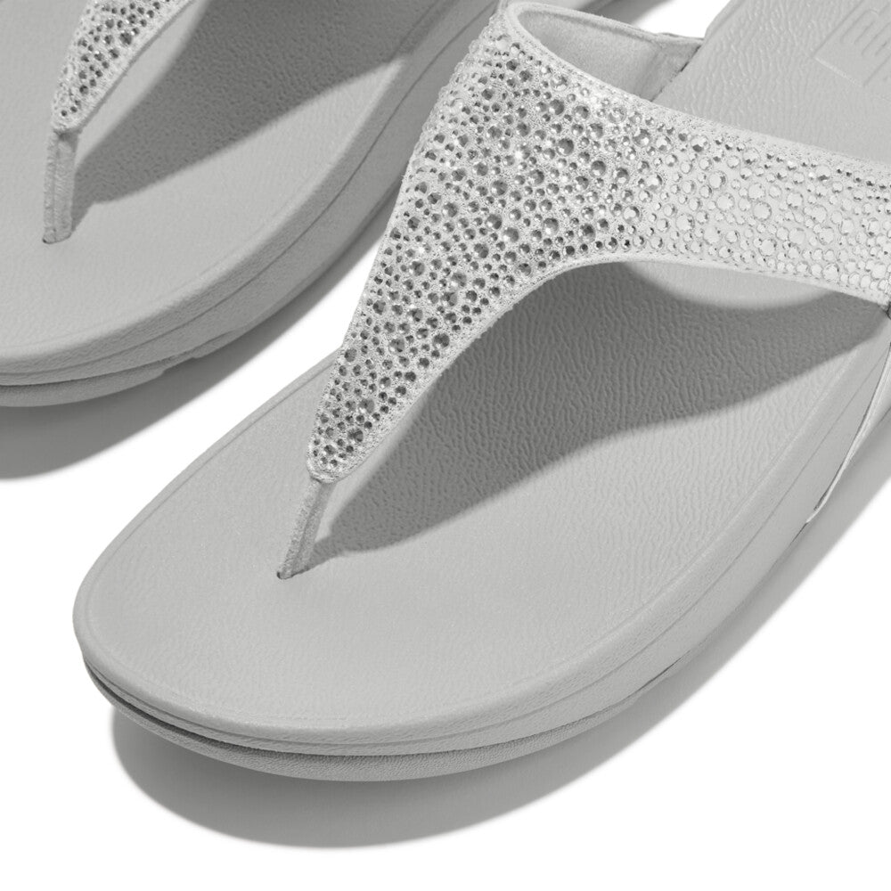 FitFlop Lulu Crystal-Mix Metallic Toe-Post Sandals - Platino