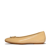 DELICATO Bow Textured Patent-Leather Ballet Flats