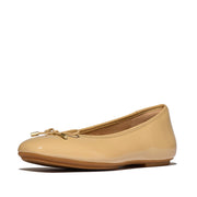 DELICATO Bow Textured Patent-Leather Ballet Flats