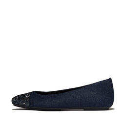 DELICATO Crystal Cap-Toe Denim Ballet Flats
