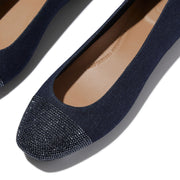 DELICATO Crystal Cap-Toe Denim Ballet Flats