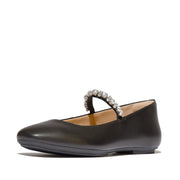 DELICATO Pearls & Crystal Leather Ballet Flats