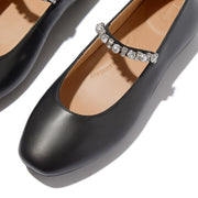 DELICATO Pearls & Crystal Leather Ballet Flats