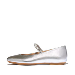 DELICATO Pearls & Crystal Leather Ballet Flats
