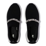 F-MODE Flow Pearls Crystal Knit Slip-On Sneakers