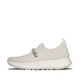 F-MODE Flow Pearls Crystal Knit Slip-On Sneakers