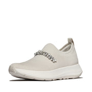 F-MODE Flow Pearls Crystal Knit Slip-On Sneakers