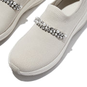 F-MODE Flow Pearls Crystal Knit Slip-On Sneakers