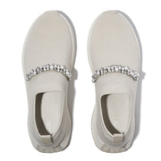 F-MODE Flow Pearls Crystal Knit Slip-On Sneakers