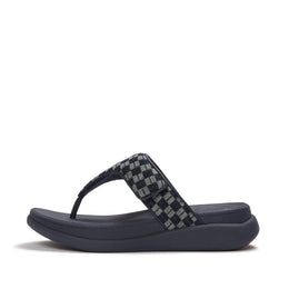 F-MODE GO Adjustable Checkerboard-Denim Toe-Post Sandals