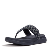F-MODE GO Adjustable Checkerboard-Denim Toe-Post Sandals