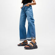 F-MODE GO Checkerboard-Denim Back-Strap Sandals