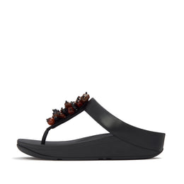 FINO Bead-Cluster Toe-Post Sandals - Black/Brown