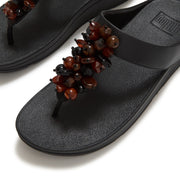 FINO Bead-Cluster Toe-Post Sandals - Black/Brown