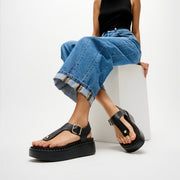 GEN-FF Max Buckle Tumbled-Leather Toe-Post Sandals