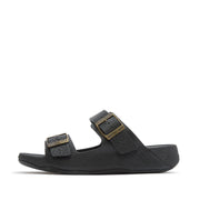 GOGH MOC Mens Buckle Embossed-Leather Slides
