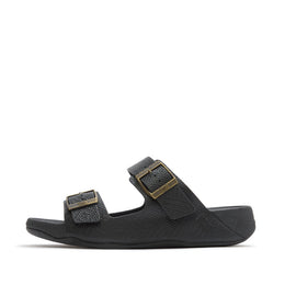 GOGH MOC Mens Buckle Embossed-Leather Slides