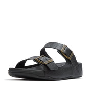 GOGH MOC Mens Buckle Embossed-Leather Slides