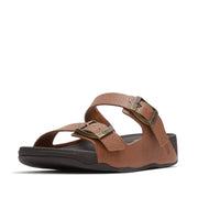 GOGH MOC Mens Buckle Embossed-Leather Slides