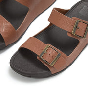 GOGH MOC Mens Buckle Embossed-Leather Slides