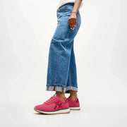 RETRO-Q Fabric/Suede Trainers - Berry Rose/Marine Green