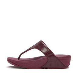 LULU Crocodile Toe-Post Sandals - Dark Merlot
