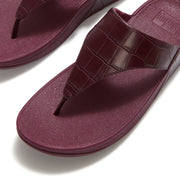 LULU Crocodile Toe-Post Sandals - Dark Merlot