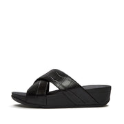 LULU Crocodile Slides - All Black