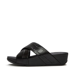 LULU Crocodile Slides - All Black