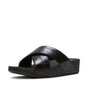 LULU Crocodile Slides - All Black