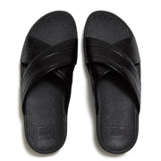 LULU Crocodile Slides - All Black