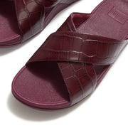 LULU Crocodile Slides - Dark Merlot