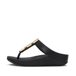 LULU Glossy Button Toe-Post Sandals - Black