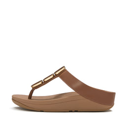LULU Glossy Button Toe-Post Sandals - Deep Tan
