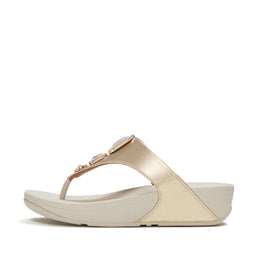 LULU Metallic Bold Crystals Toe-Post Sandals - Platino