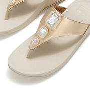 LULU Metallic Bold Crystals Toe-Post Sandals - Platino