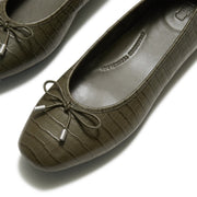 DELICATO Crocodile Ballerinas - Deep Olive