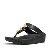 FINO Wooden Bead-Cluster Toe-Post Sandals - Black