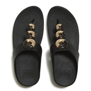 FINO Wooden Bead-Cluster Toe-Post Sandals - Black