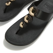 FINO Wooden Bead-Cluster Toe-Post Sandals - Black