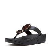 LULU Chunky Wooden Stone Toe-Post Sandals - Black