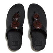 LULU Chunky Wooden Stone Toe-Post Sandals - Black