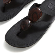 LULU Chunky Wooden Stone Toe-Post Sandals - Black